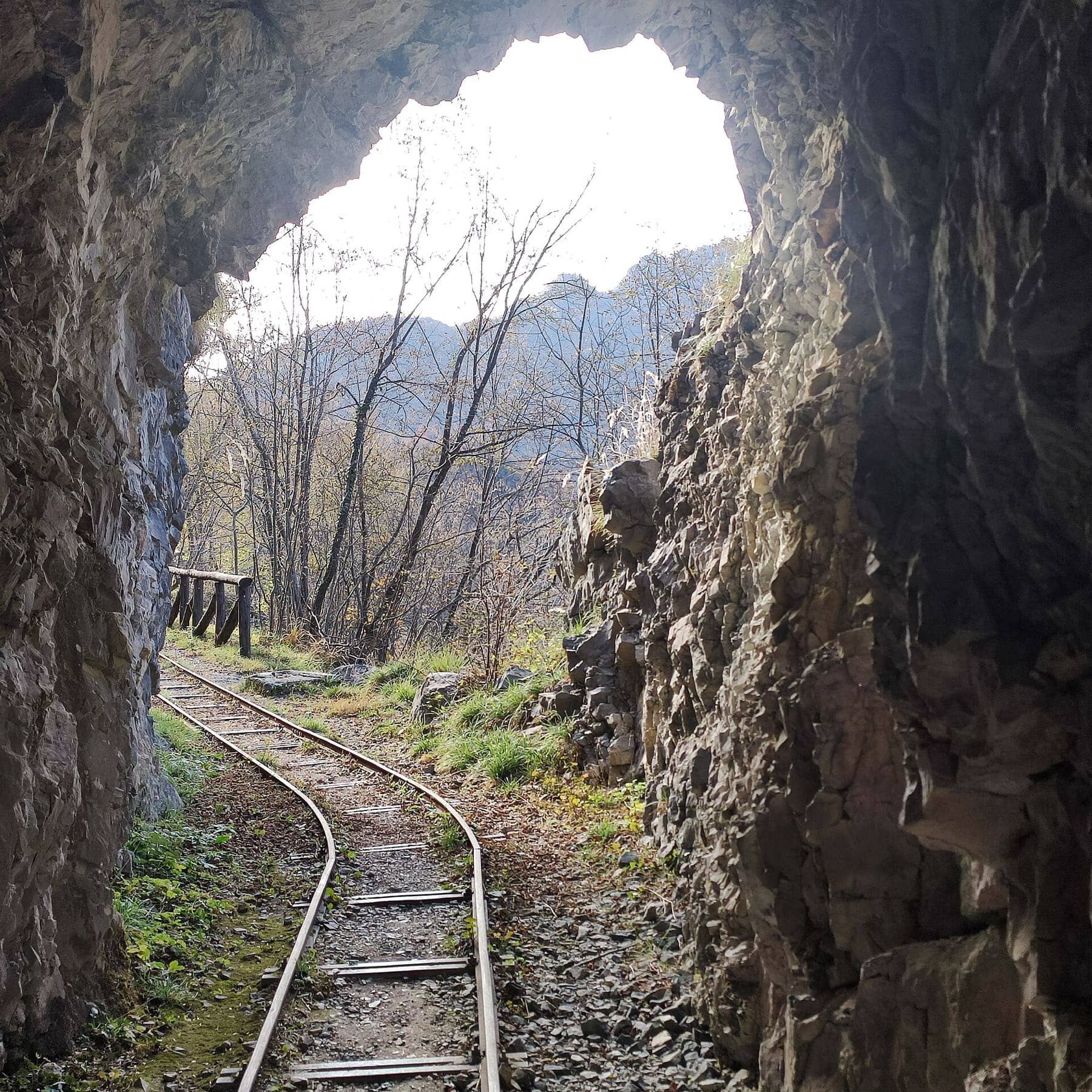L'uscita di una galleria mineraria con i binari dei carrelli, all'Ecomuseo delle miniere di Gorno in Val del Riso